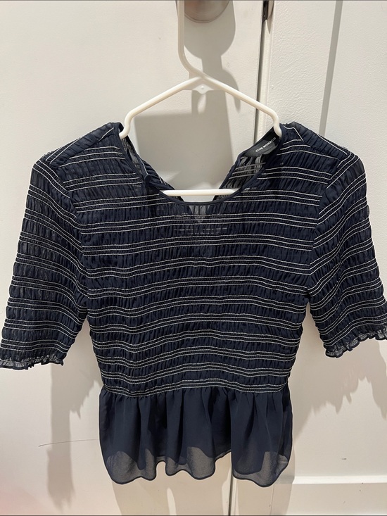 Club Monaco Tops - Woven Navy Striped Peplum Top